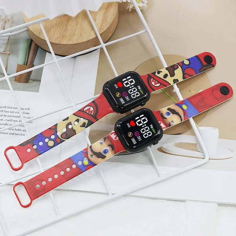 Super Mario Watches for Students Anime Cartoon Printed Button LED Wristwatch Children Sport Wristband Digital Watch kids gifts