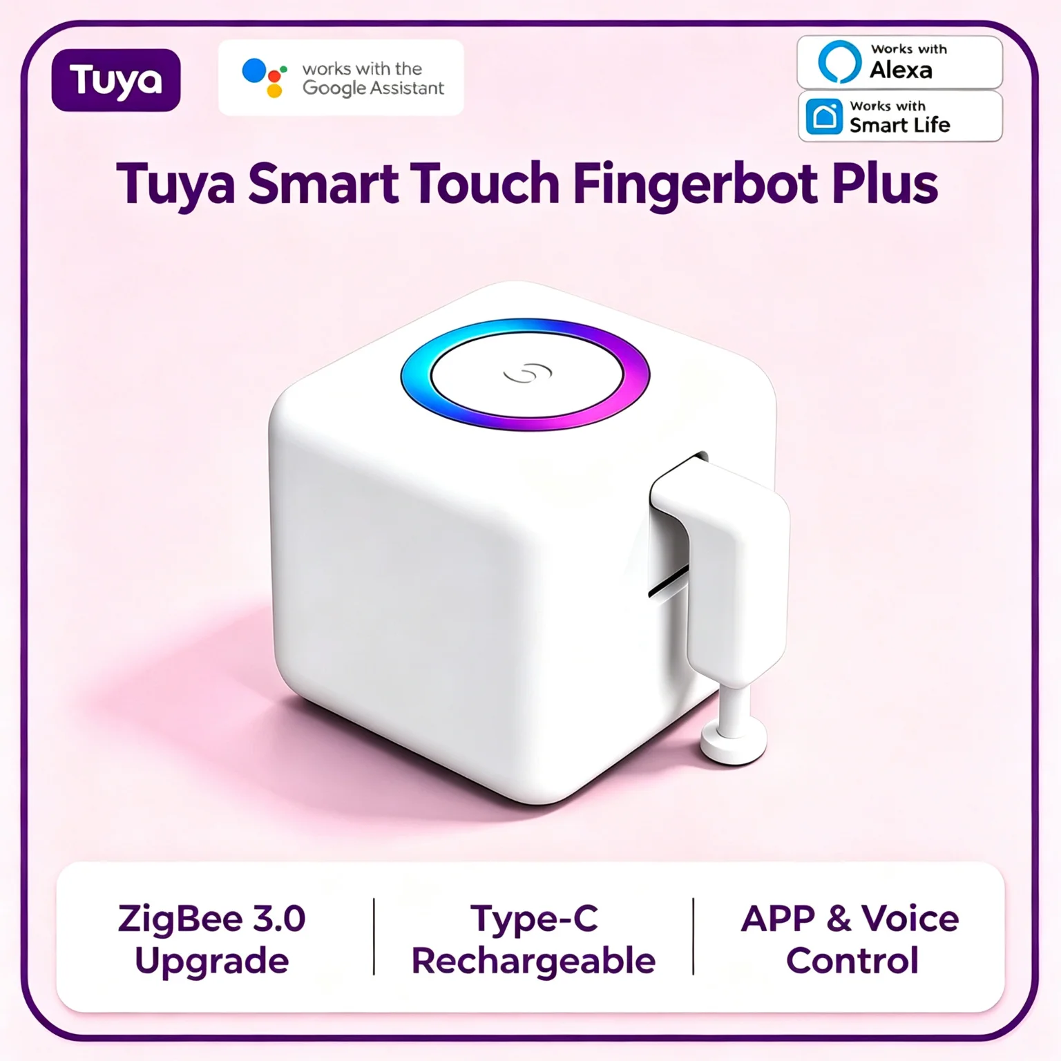 Tuya Zigbee Smart Touch Fingerbot Plus Type-C Rechargeable Button Pusher Robot Arm for Alexa Google Home Alice