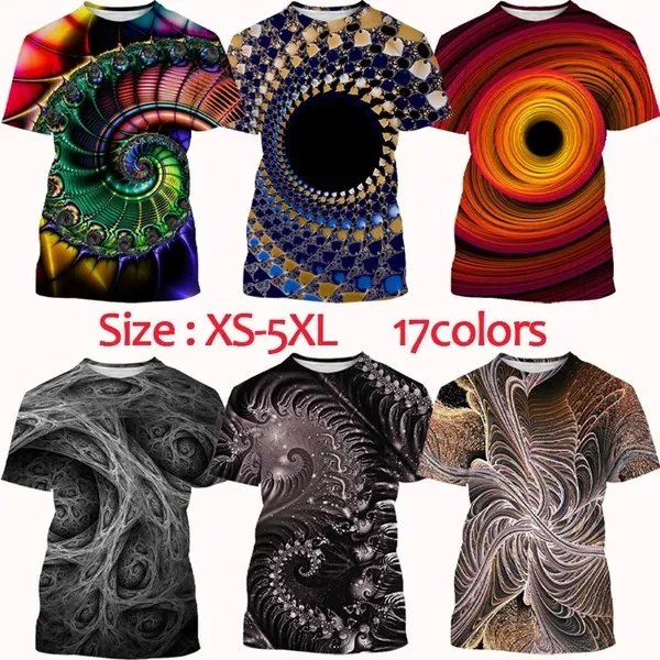 

Personality Fashion Spiral Vertigo 3D T-Shirt Colorful Rendering Fractal Flower Visual Unisex Creativity Art Printe Short Sleeve