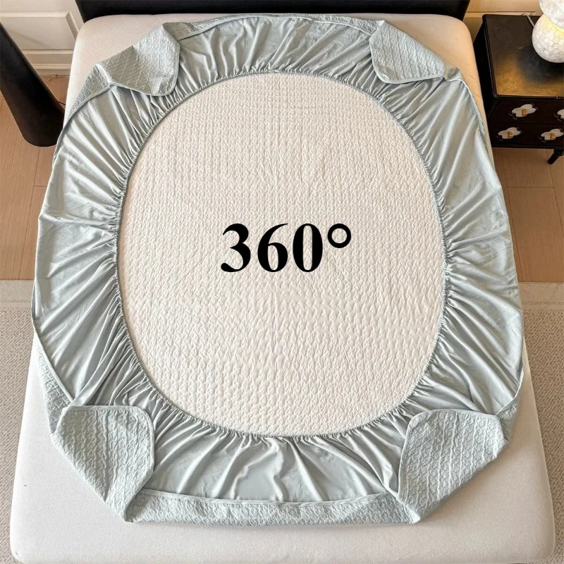 Ultrasonic Quilted Queen Waterproof Mattress Protector King Fitted Sheet with Elastic Band Anti-Mite Soft Breathable Bed Cover