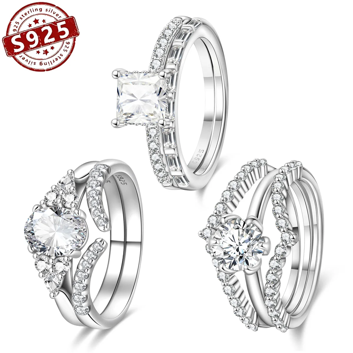 

925 Sterling Silver Morgan Zircon Series Luxurious Women Wedding Ring Certified Women Engagement Jewelry Anniversary Gifts