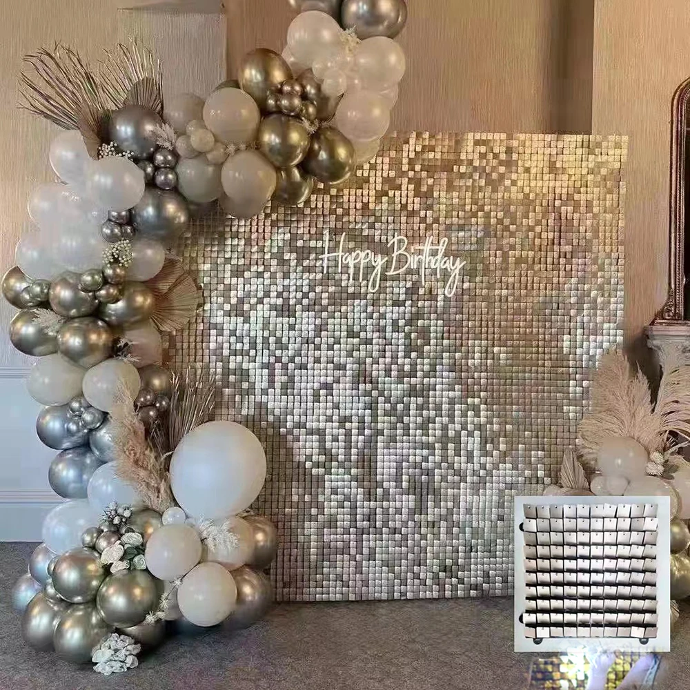 64pcs  Wedding Supplies Shiny Glitter Sequins Board Silver Gold Shimmer Sequin Panel Interior Wall Panel Decoration Backdrop