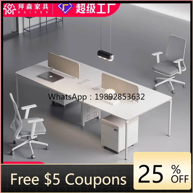LYY Creative Staff Desk Simple Workstation for Employees 4/6 Person Office White Modern Company Desk and Chair Set