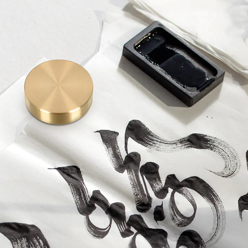 

Chinese Calligraphy Brass Paperweight Solid Round Paper Weight Traditional Calligraphy Supplies Desktop Letterweight Office