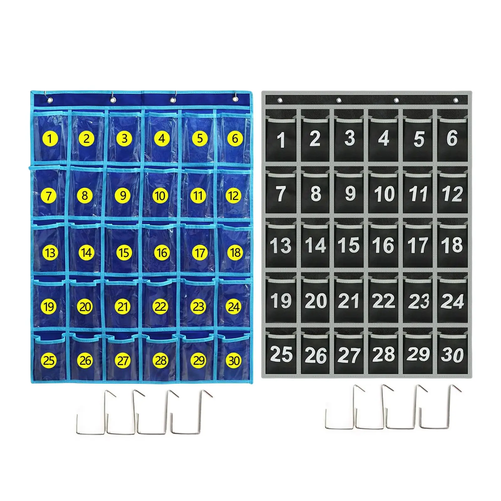 Numbered Pocket Chart Wall Hanging Closet Underwear Sock Storage Phone Calculator Holders Storage Organizer with Hooks