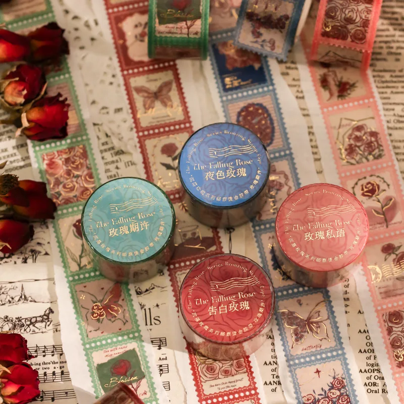 1 Roll  Retro Plants Flowers Rose Washi Tape Scrapbooking Tapes for DIY Decorative Material Collage Journaling