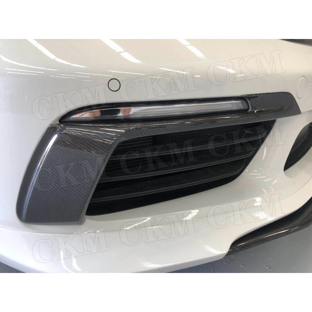 Dry Carbon Fiber Front Fog Lamp Eyelids Trim Strips Foglight Frame Canards Cover fit for Porsche 718 Cayman Boxster 2016-2019