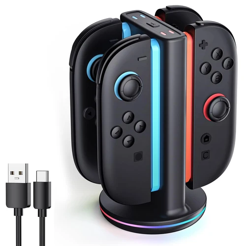 Imagen 2 del producto Cargador de controlador para base de carga de Control izquierdo y derecho, 9 modos de luz para Switch 2, estación de carga Joy Con para Nintendo Switch 2
