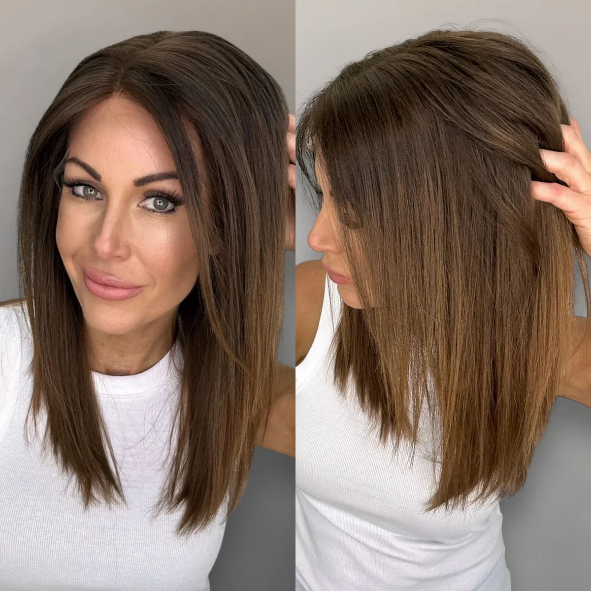 

Light Brown Straight Highlights Wig Premium Synthetic Hair 13x4 Lace Front Wig Glueless Wearing for Women Daily Use 18 Inches