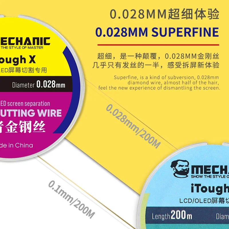 MECHANIC iTough X Series 200m High Hardness Special Diamond Wire Cutting Line for Mobile Phone LCD/OLED Screen Separation Tools