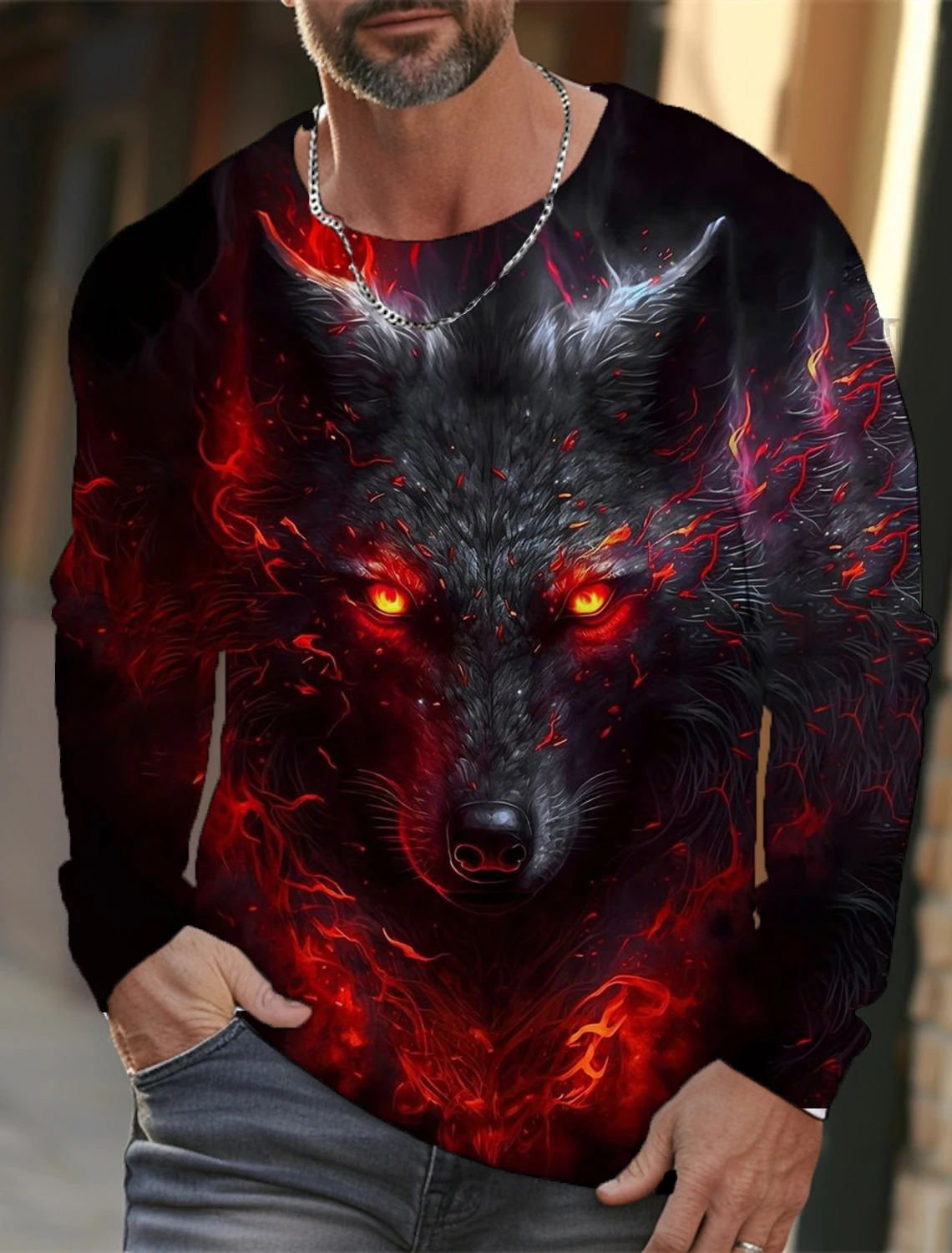 The Wolf Graphic Men\'s Long Sleeve T-shirt for Men Clothing Casual Top Tee Shirt Fashion Animal 3D Full Printing Streetwear