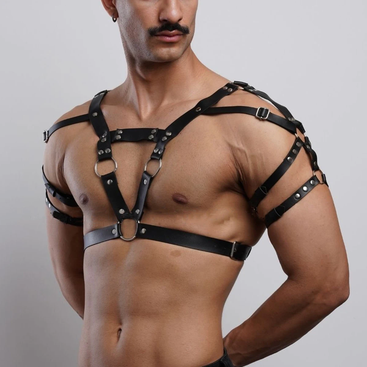 PU Leather Mens Harness Belts Fetish Gay Clothing Male Body Straps Lingerie Punk Rave Shoulder Chest Harness Men Costumes