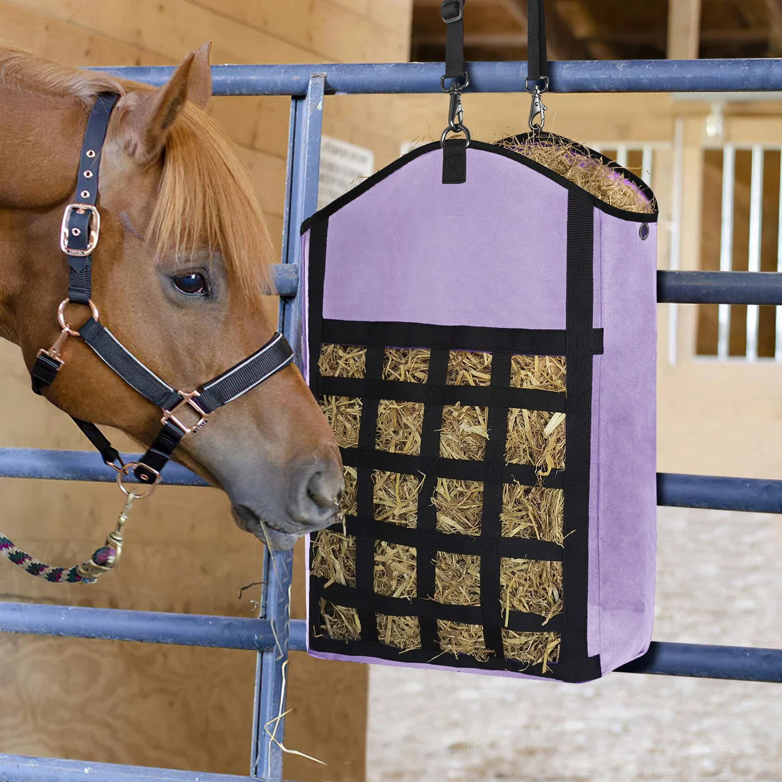 2025 عالية الجودة أكسفورد الحصان القش حقيبة تغذية بطيئة الماشية الماعز الأغنام سهلة ملء شنق الجبهة القش شبكة تصميم 1 قطعة أطباق الحيوانات الأليفة مغذيات #2