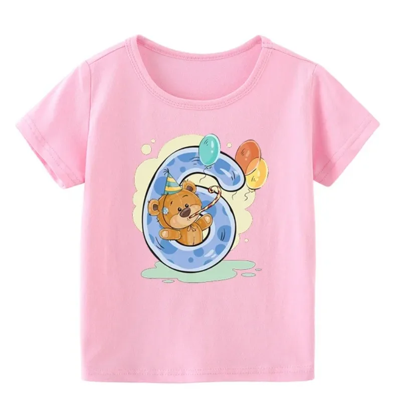 Novo verão menino menina urso number1-9 arco impressão t camisas bebê bonito engraçado em torno do pescoço camiseta melhor presente de aniversário roupas