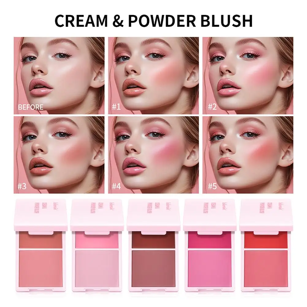 Blush Cream Powder Palette Matte Natural Lightweight Long Lasting Buildable Blush Rouge Cheek Tint For Daily Cosmetic All Skin