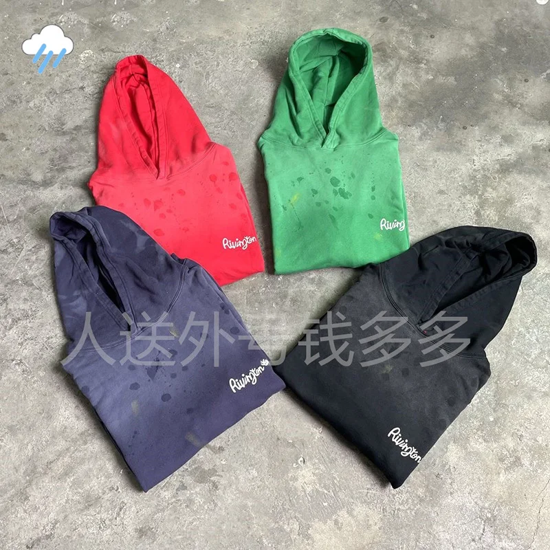 24FW High Street Oversized Vintage Washed Red Green Blue Black Pullovers Men Women Hip Hop Cotton Damaged RRR123 Hoodie