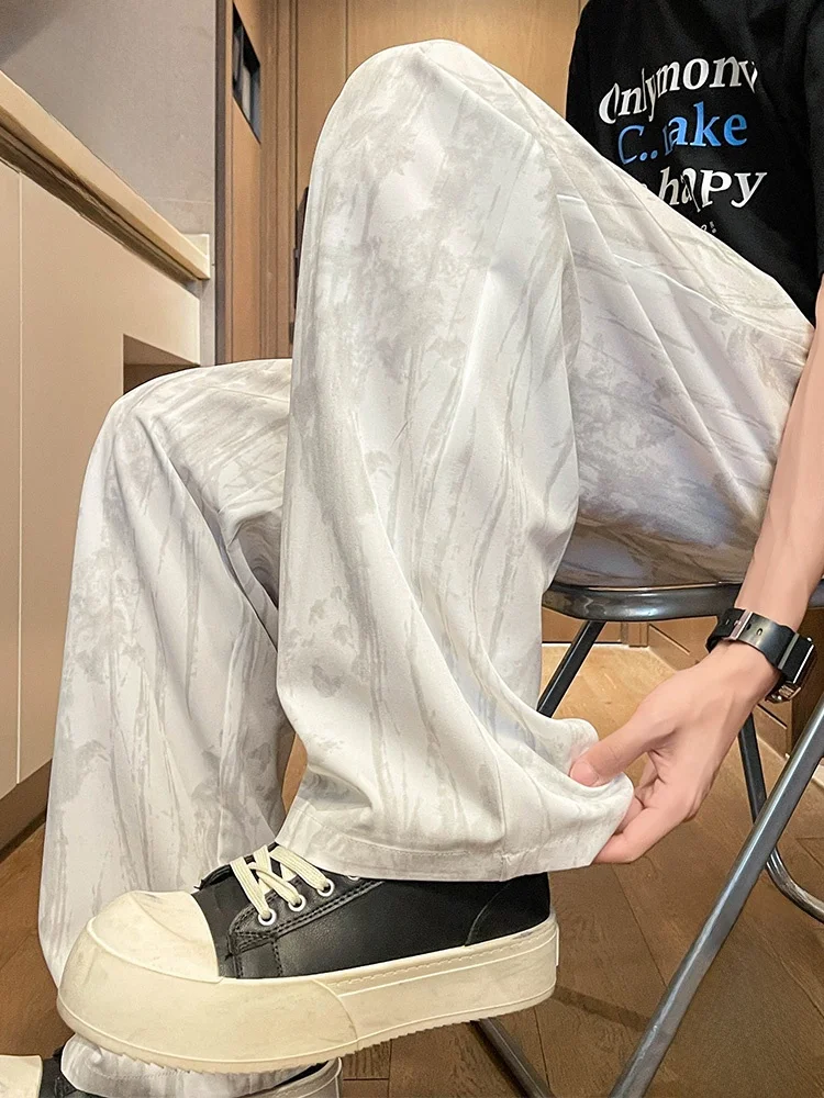 

Мужские летние тонкие свободные брюки Paul Frank из ледяного шелка с эффектом окрашивания, прямые широкие брюки, удобные, свободного кроя, молодежные