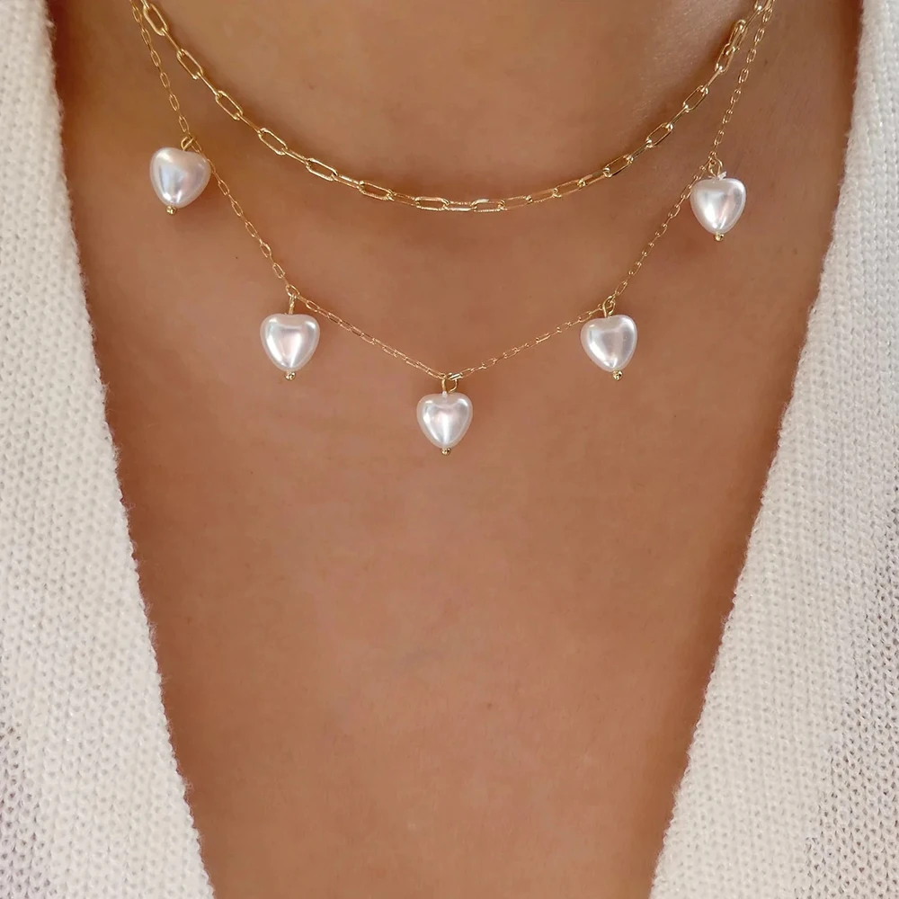 Collier de perles Vintage élégant avec pendentif en forme de cœur pour femmes et filles, chaîne de couleur or, ras du cou, nouveaux bijoux tendance 2023