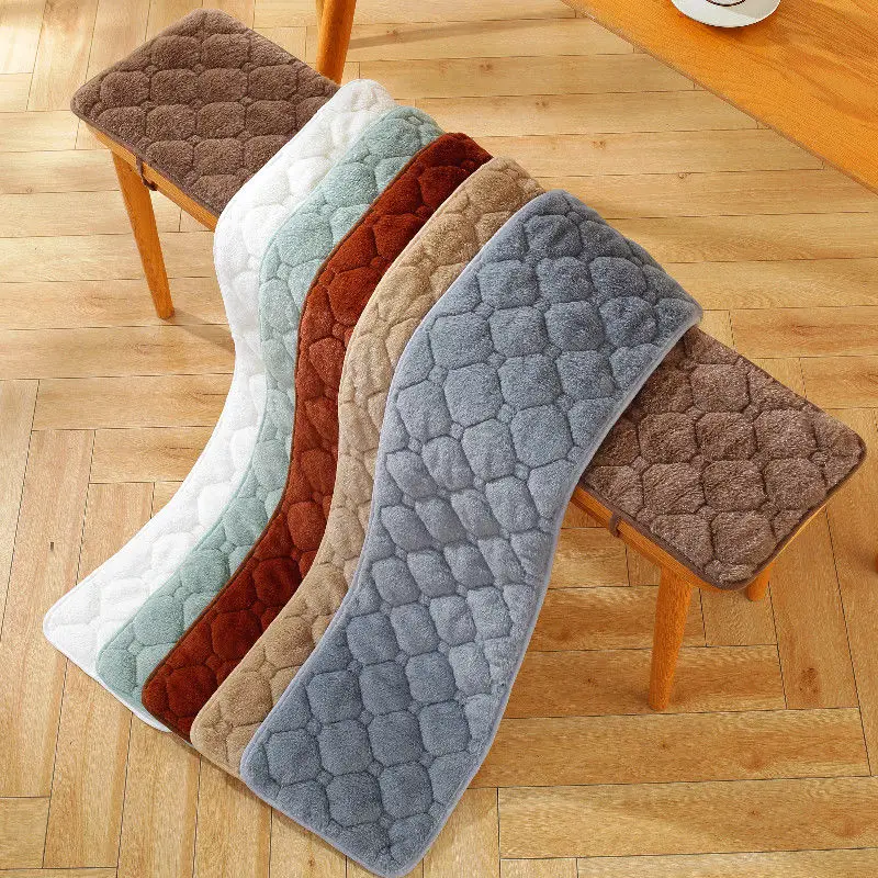 Solid Color Thickened Plush Long Bench Cushion Wood Sofa Card Cushion Home Decoration Multi Size Stool Cushion For Winter Use