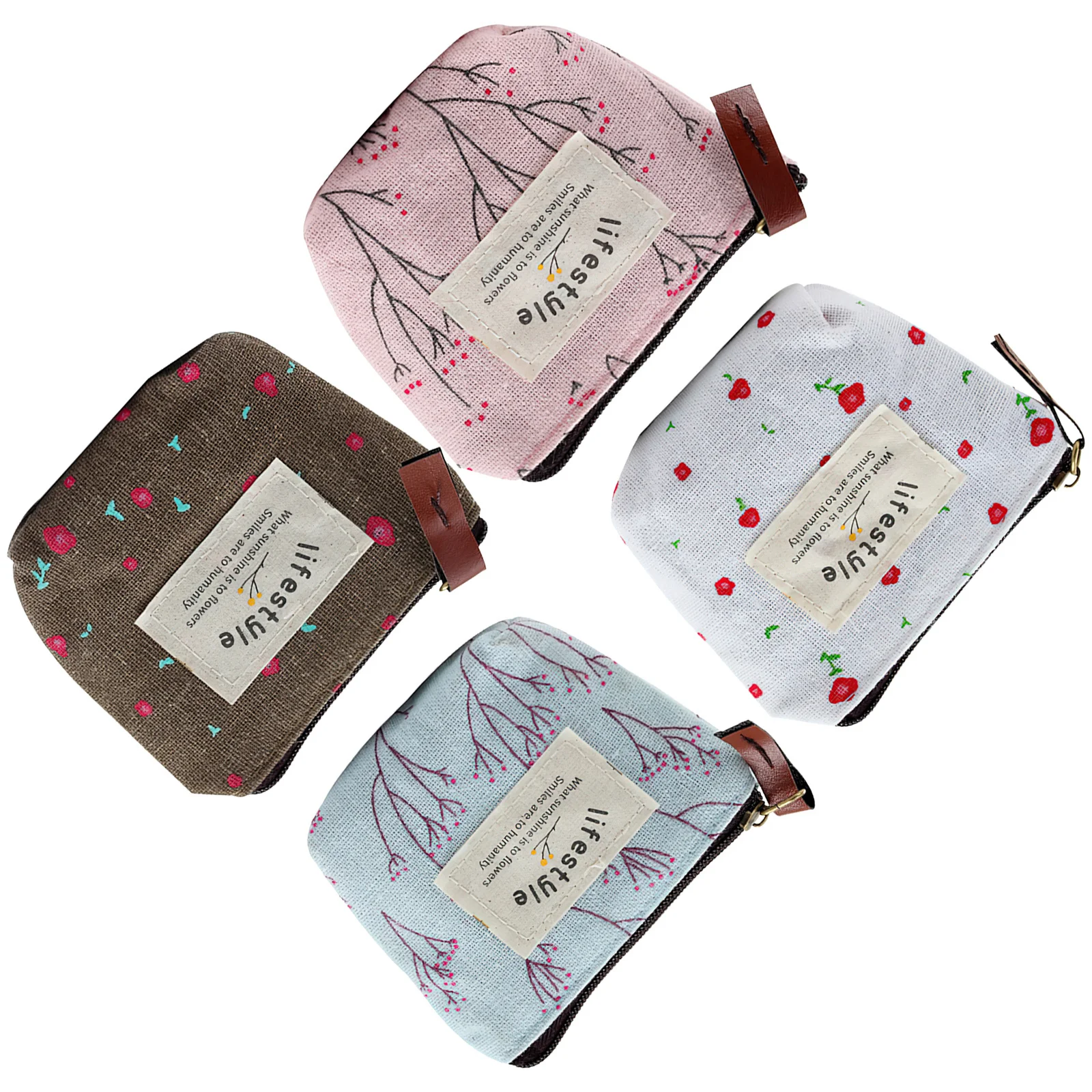 

4Pcs Canvas Coin Purses Change Pouches Zipper Coin Holders Mini Wallet Bags for Portable Storage Cards Cash Keys