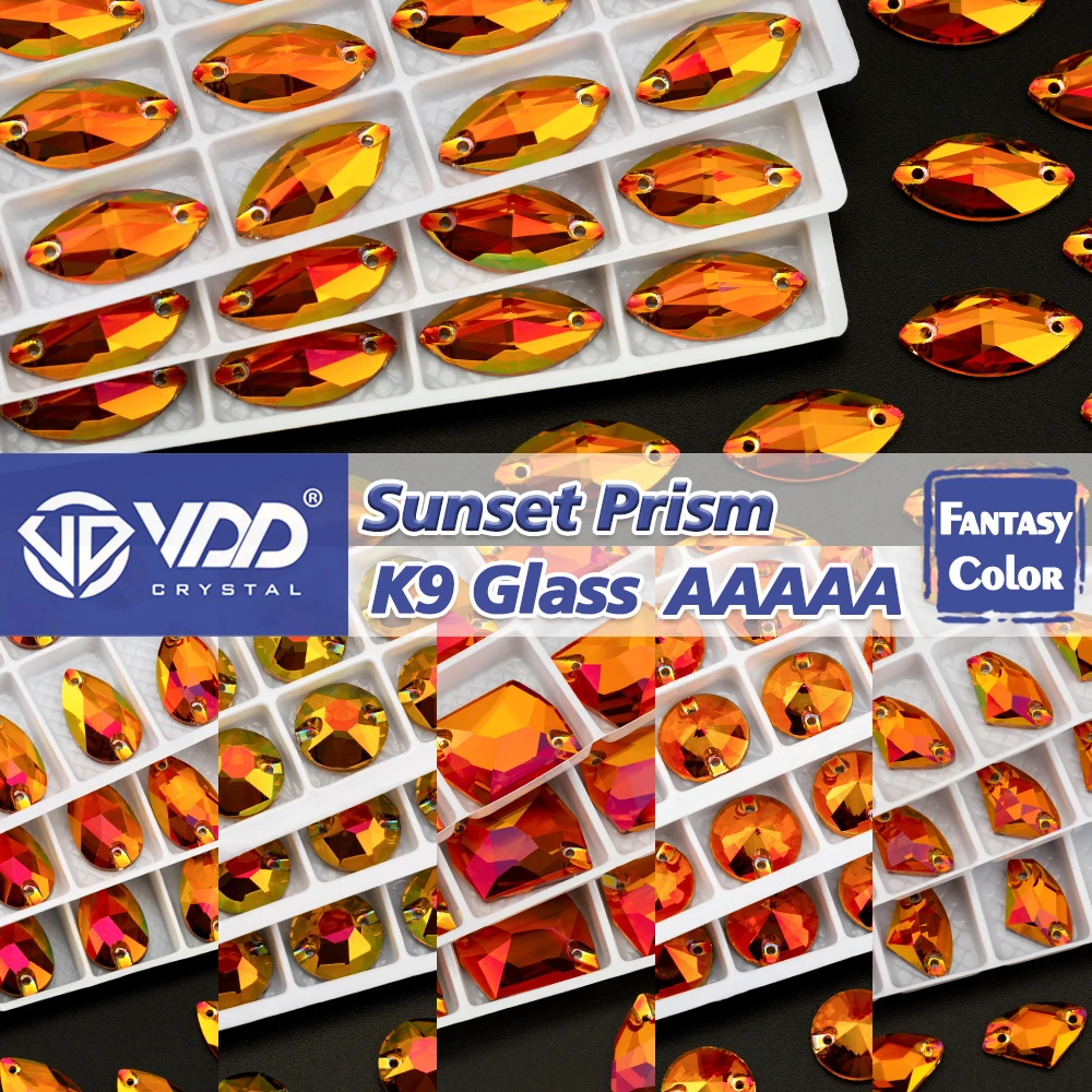 VDD S271 Sunset Prism Top Quality AAAAA K9 Glass Sew On Rhinestones Sewing Crystal Flatback Strass Stones For Clothes Decoration