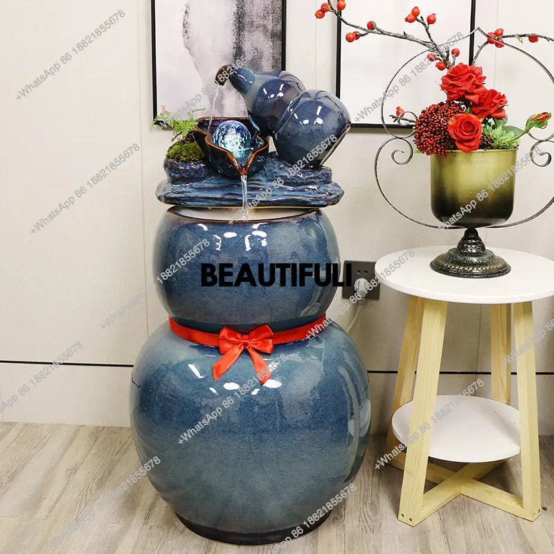 

Ceramic floor-to-ceiling running water fountain gourd home jewelry ornament humidifier living room decoration