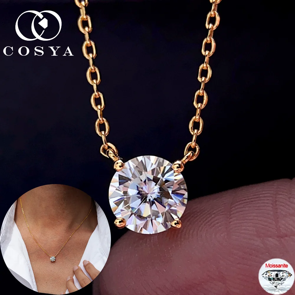 

COSYA 1/2/3/5CT Round Moissanite Necklace For Women S925 Silver 18K Gold Sparkling D VVS1 Lab Diamond Pendant Party Fine Jewelry