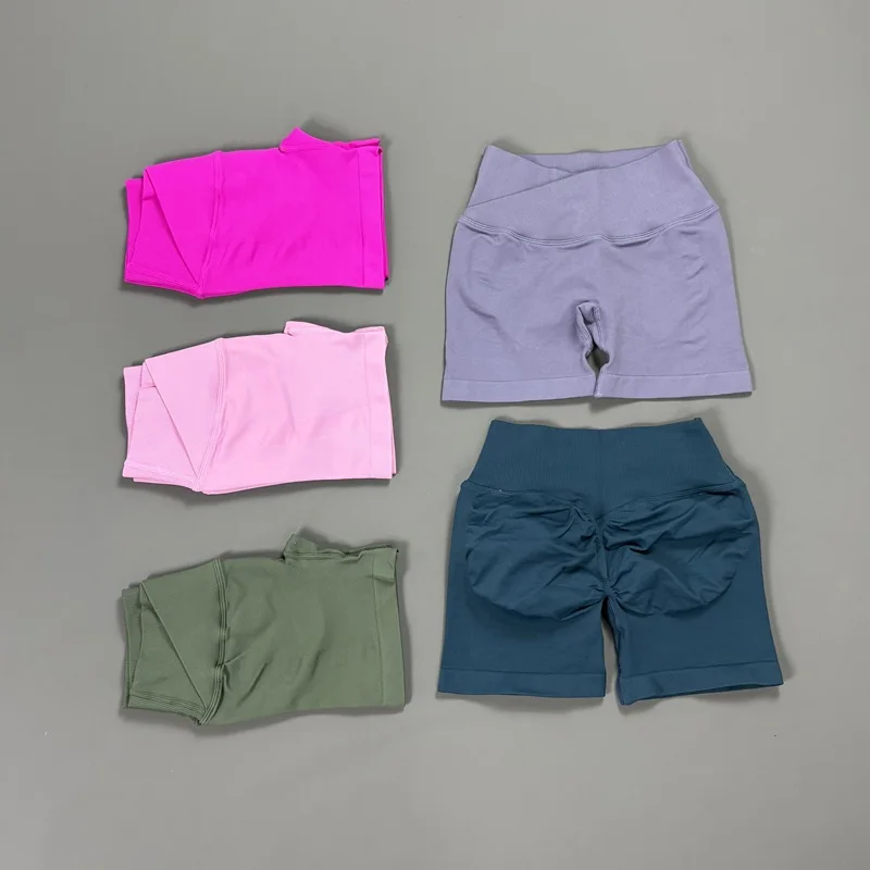 Sports Vision Shorts Women Cross Waist Seamless Butt Lifting Tummy Control High Elastic Slim Yoga Pilates Gym Workout Shorts