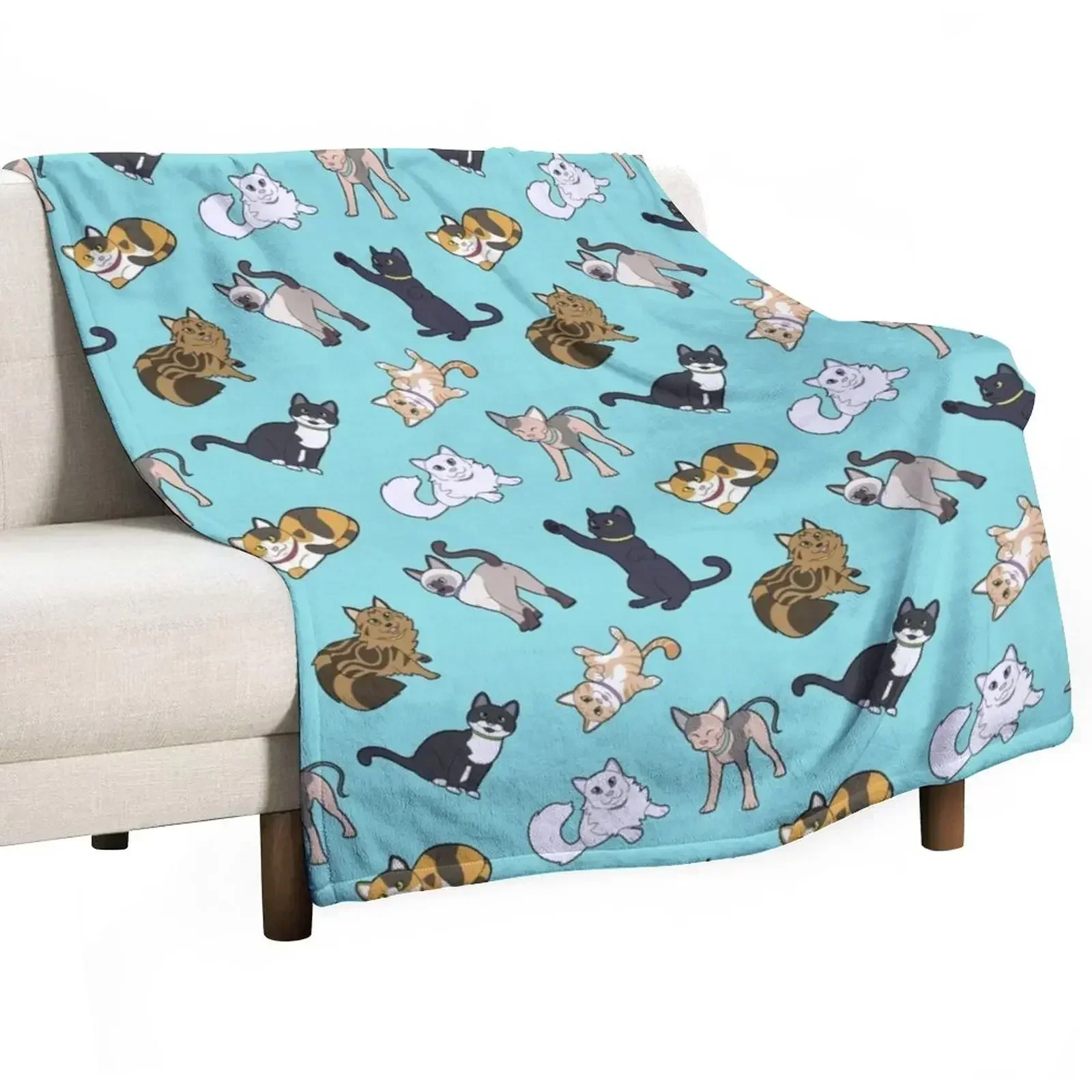 

Cat Pattern - Teal Throw Blanket Beach Softest Weighted Sofas Blankets