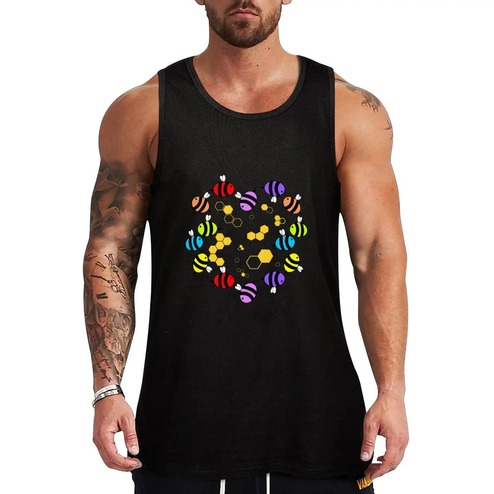 Rainbow Bee Pattern Tank Top sleeveless gym shirts male sports t-shirts for men