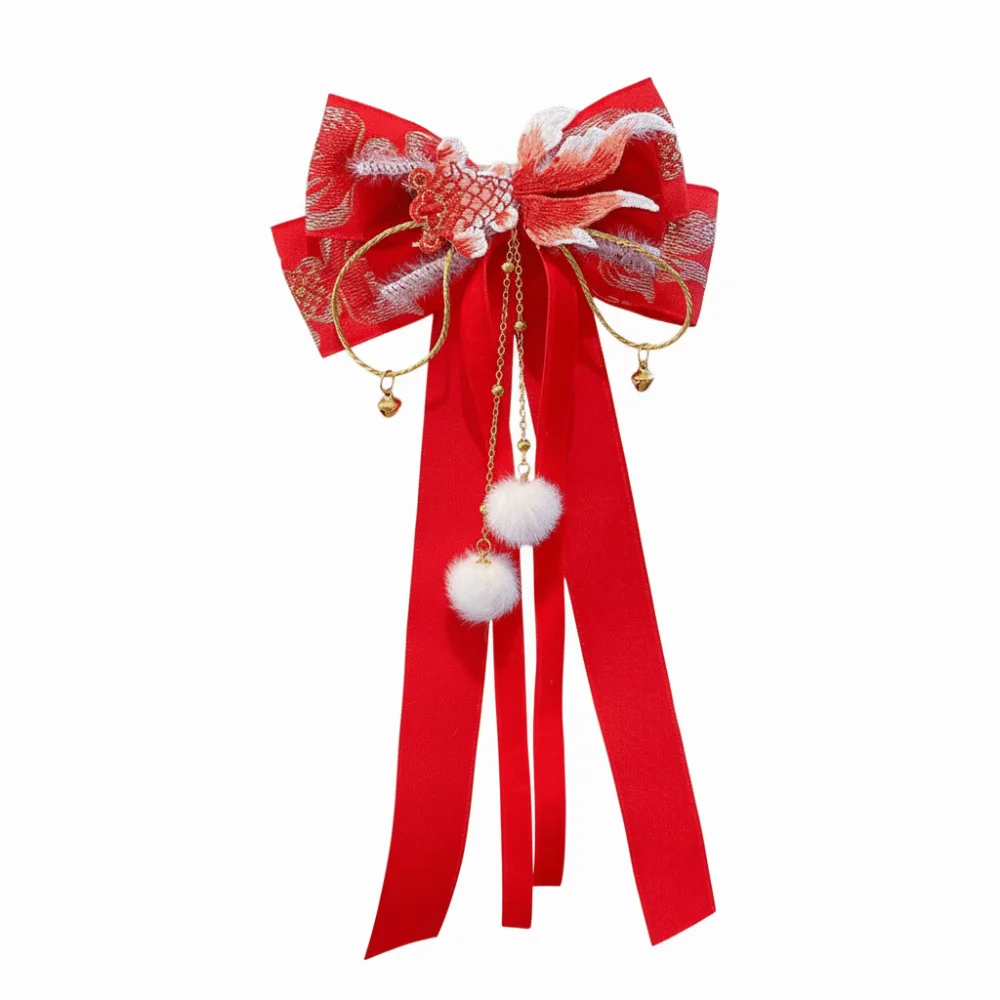 

Cute Red Bow Ribbon Hair Clip Tassel Ribbon New Year Hairpin Princess Plush Hanfu Hair Ornamen Children's Headwear
