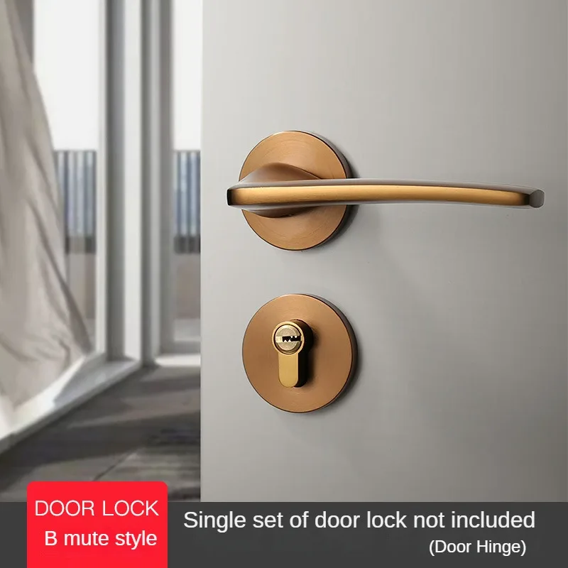 Magnetic silent door lock for bedroom, modern, simple, light luxury, brushed champagne gold, mechanical coffee, golden door lock