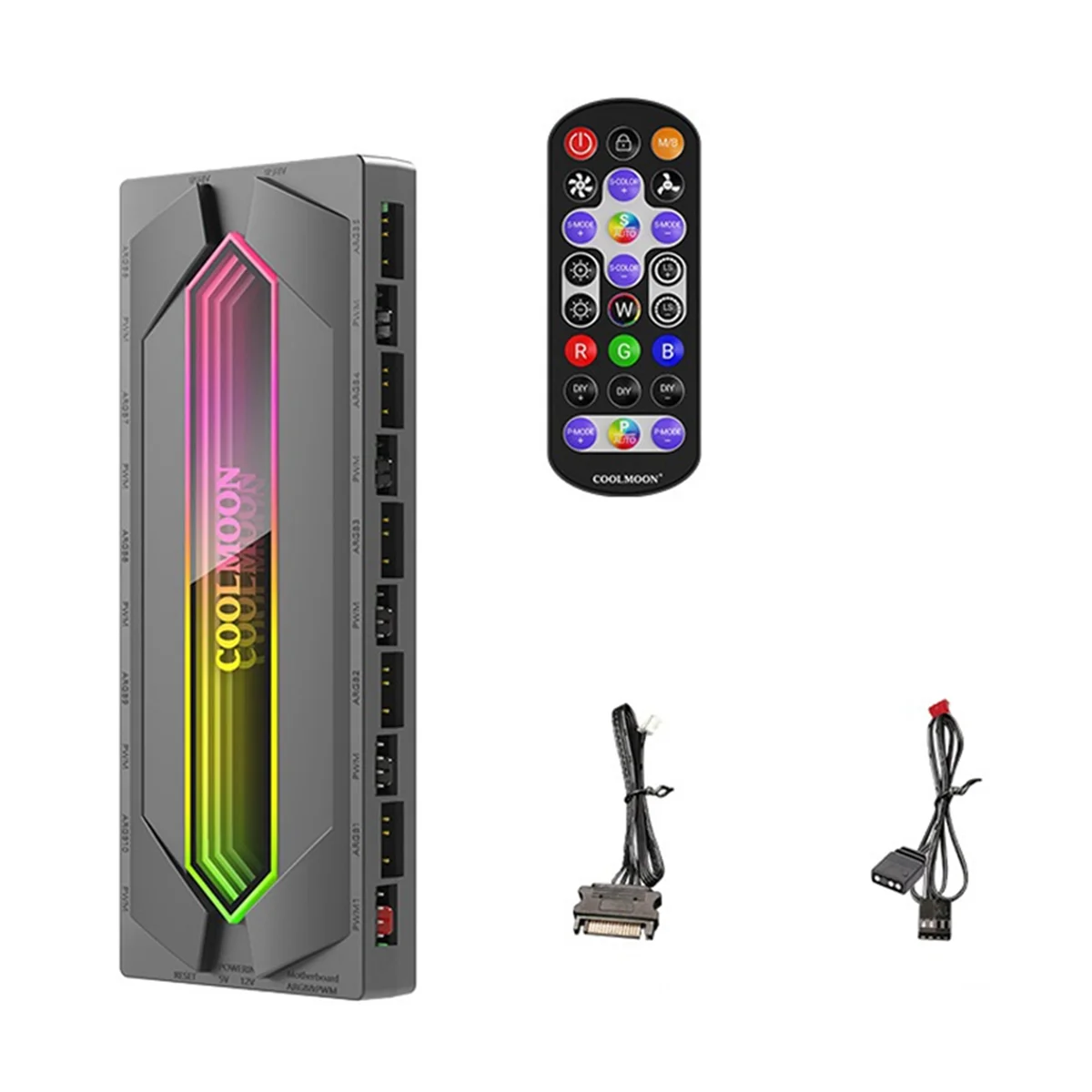 

A49T 22 in 1 5V 3Pin ARGB and PWM HUB Controller PWM Fan Hub Splitter SATA Power Remote for PC Cooling Fan Light Strip Black