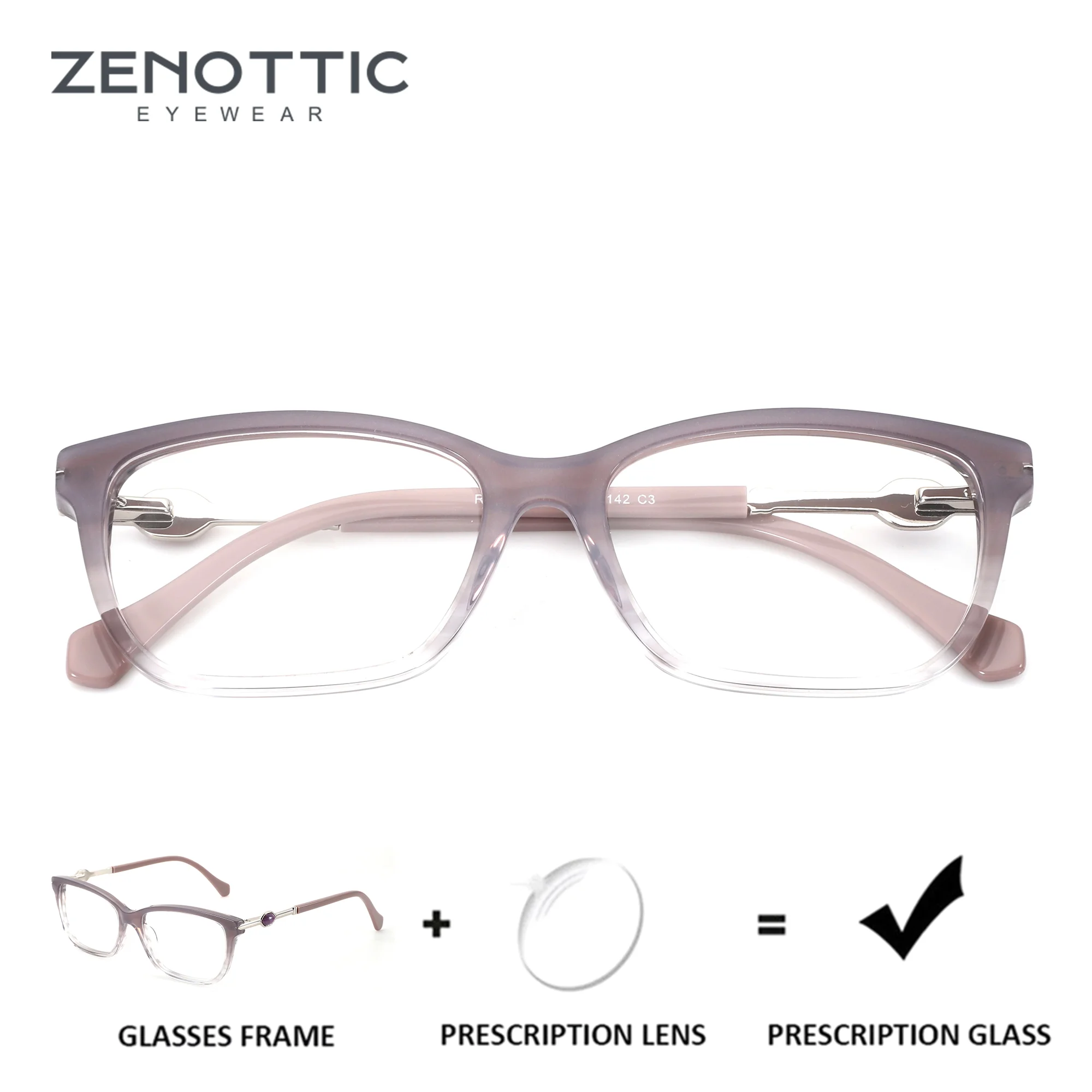 ZENOTTIC (M Size) Acetate Rectangle Prescription Graduated Glasses For Women Blue Light Photochromic Custom Optical Eyeglasses