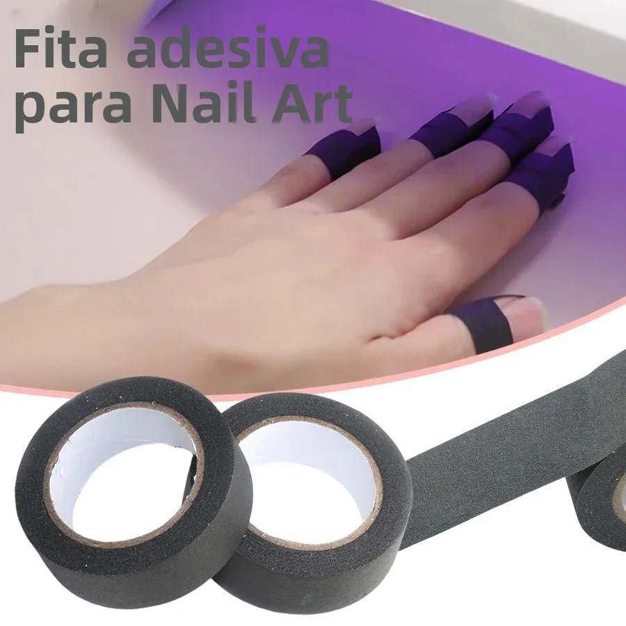 Fita adesiva preta para arte em unhas, filme bloqueador de luz para cura em gel, proteção UV, fitas para dedos, ferramentas de manicure