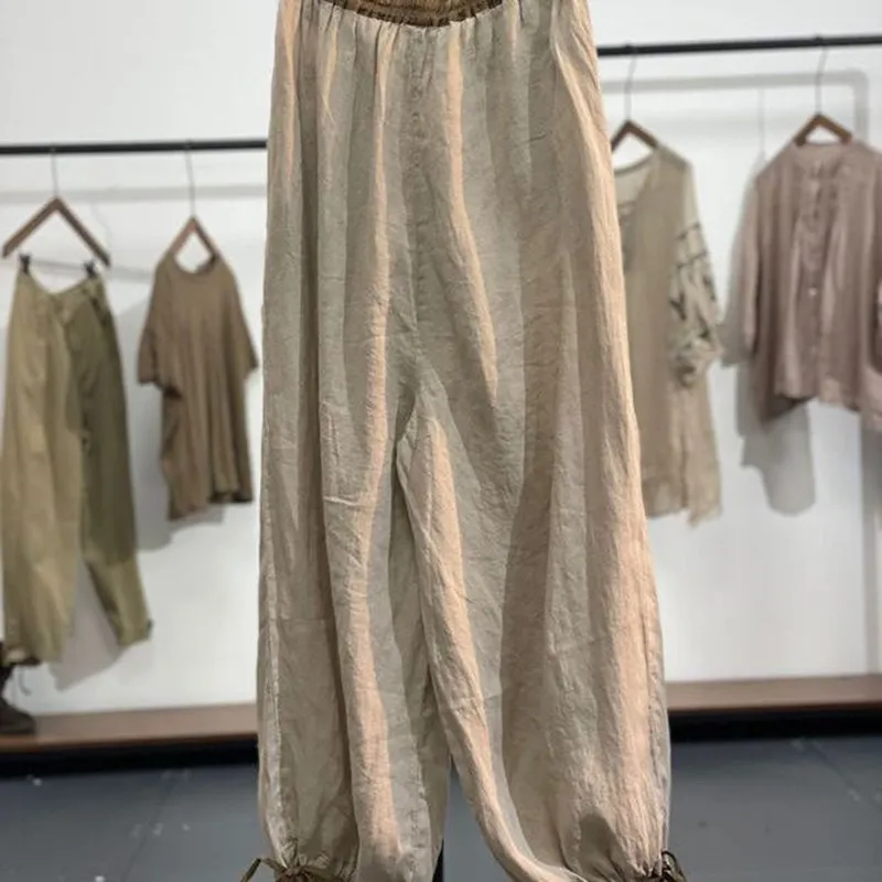 Imagem -03 - Calça Feminina de Linho Algodão Harém Solta Casual Elástico na Cintura Combinando Tudo Novidade Primavera e Outono 2023 P239