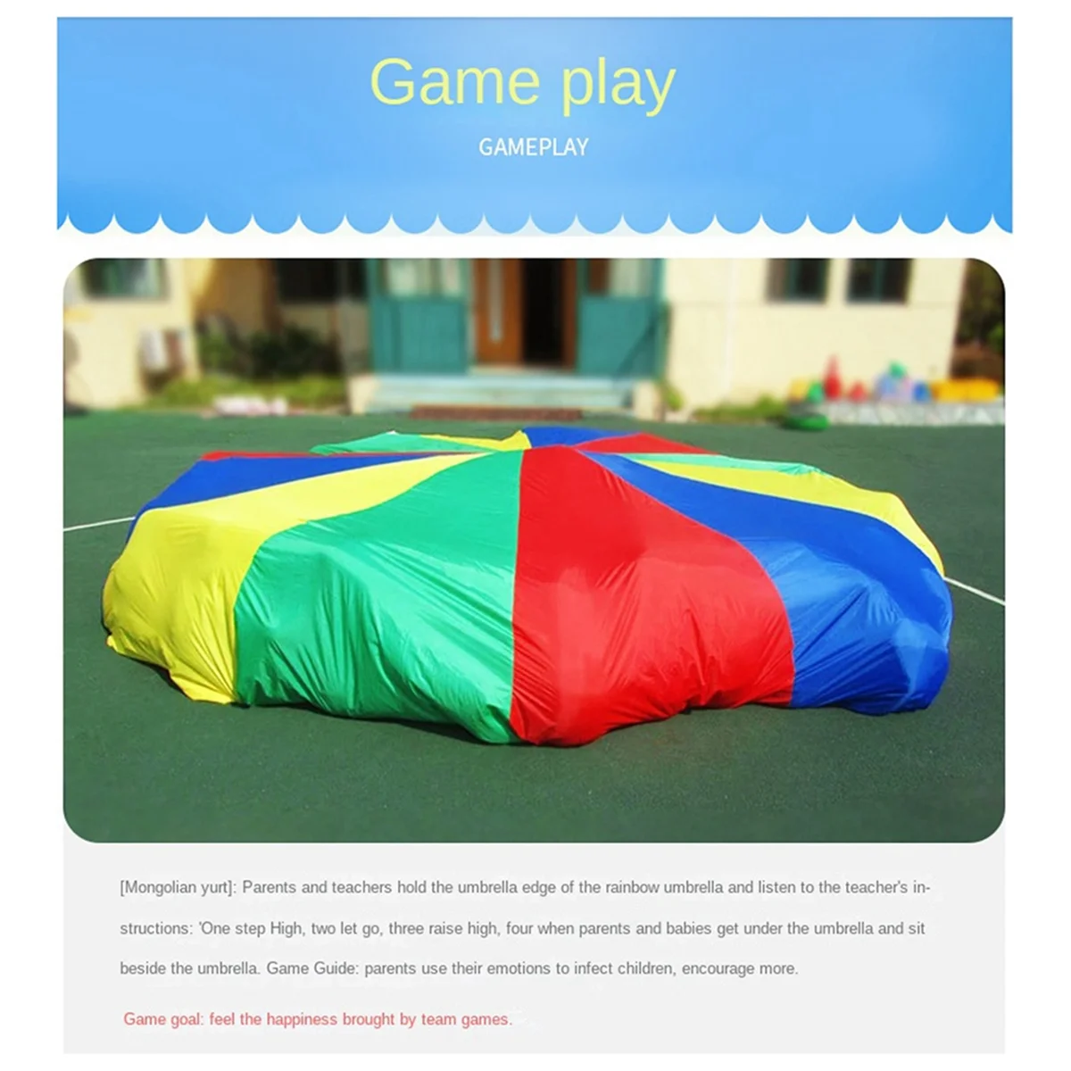 5 Meters Kids Parachute Game, Rainbow Cloth Game Colorful Party Mat with Handles, Kids Outdoor Game Blanket