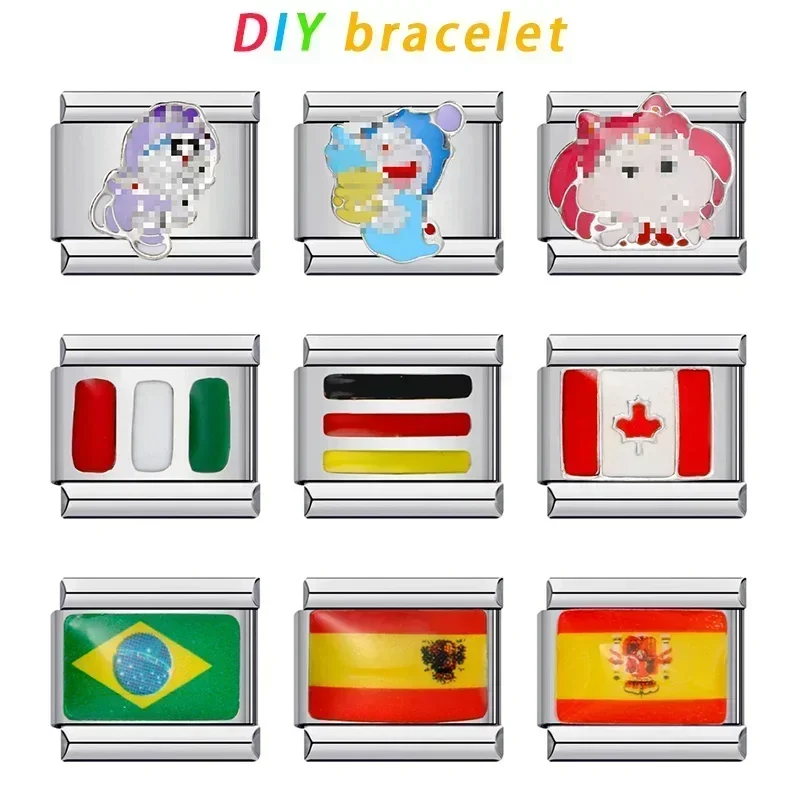 New Titanium Steel Welded Drop Oil Cartoon DIY Italian Charm Bracelet()