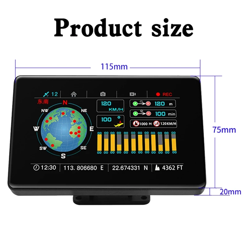 Touch Screen C20-M Car Head Up Display Vehicle GPS Projector Vehicle Speed Compass Level On-Board Display Alarm