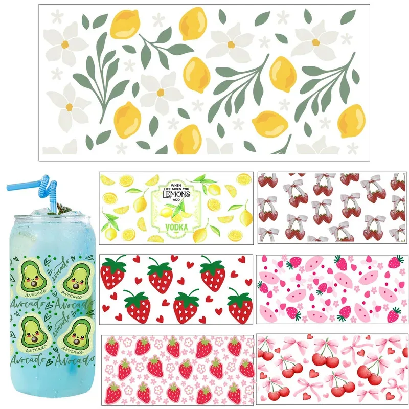 

Summer Vibe Lemon Cherry fruit Style UV Sticker Party DIY Decals 3D transfers uvdtf tumbler seal stickers 16oz uv dtf cup wraps