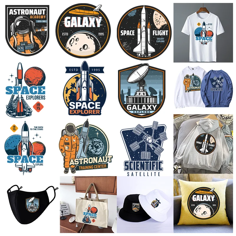 Astronaut Training Center Space Explore Print Pattern Sticker,Iron on patches for clothing,Suitable for Hoodie,T-shirt,pillow.