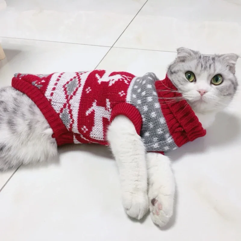 Suéter Navideño para Gatos, Ropa Cálida de Invierno para Mascotas, Unisex, para Gatos, Gatitos, Sphynx, Perros y Otros Animales