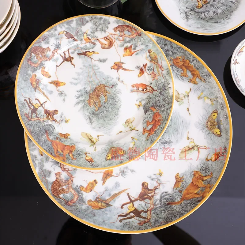 Luxury Decorative Forest Animals Plates Porcelain Serving Dinner Plate Fruit Tray Jungle Ceramic Dish Kitchen Decor Gifts