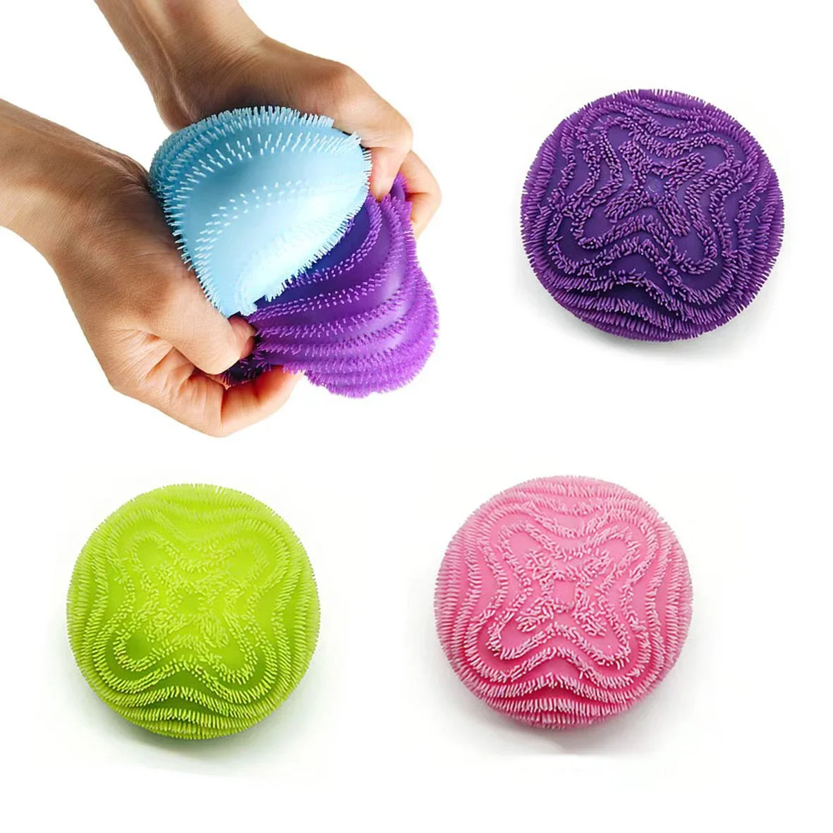 Stress Relief Slow Rising Burr Ball 8cm Burr Stress Ball Fidget Toys Wonder Waves Textured Design Sensory Toys for Adults Kids