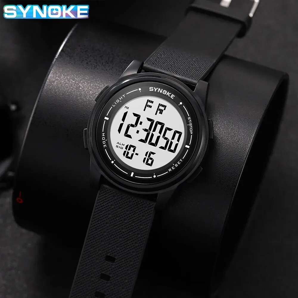 Synoke Outdoor Sport Watch Men Alarm Chrono Clock 5Bar Waterproof Military Watches LED Display Shock Digital Watch Thin Design