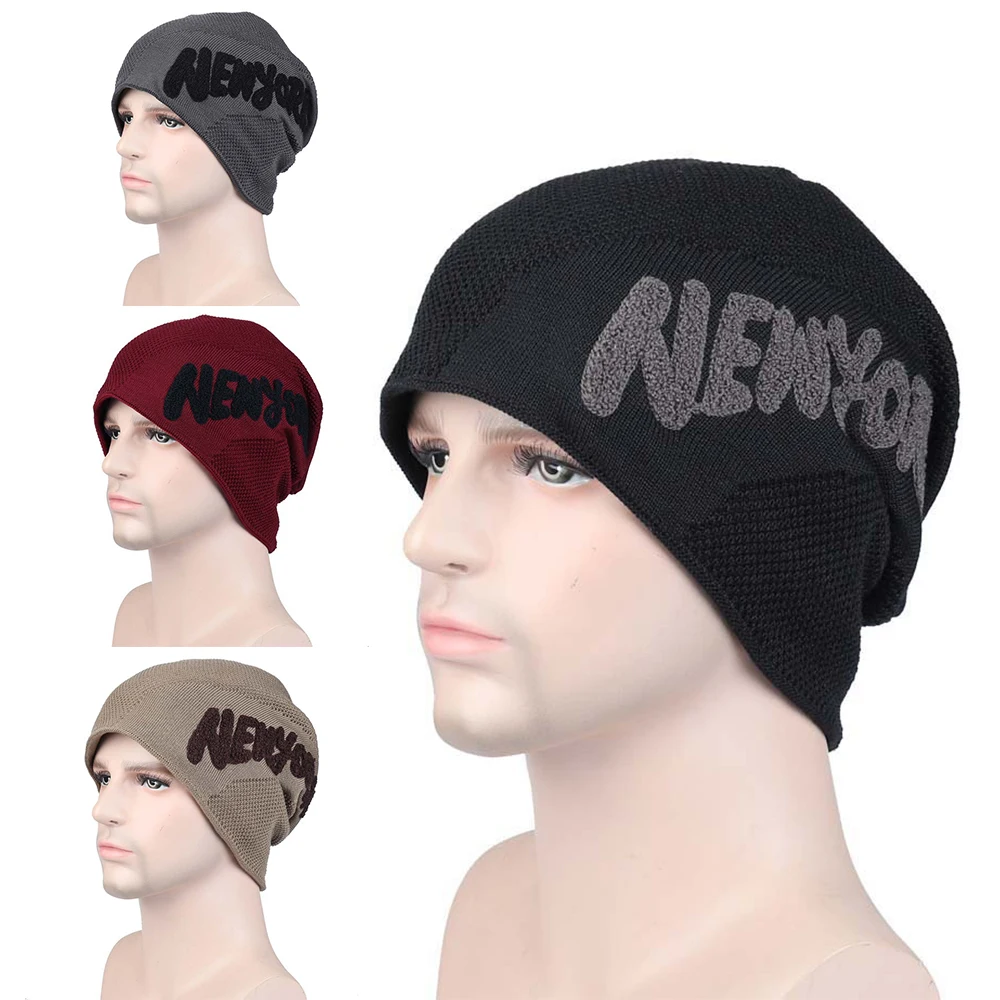 1pc European American Fashion Ear Protection Thicken Knit Beanie Hat NEW YORK Letter Decor Men Women Autumn Winter Warm Ski Caps