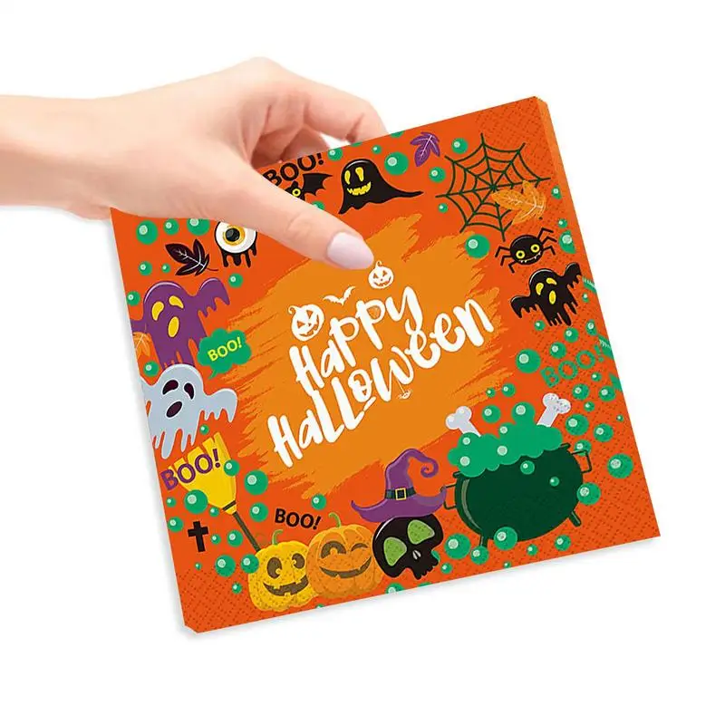 Napkin Halloween Ghost And Witch Themed Halloween Pumpkins Napkin Eco-Friendly Bat Motifs Pumpkin For Cookies Cupcakes Desserts