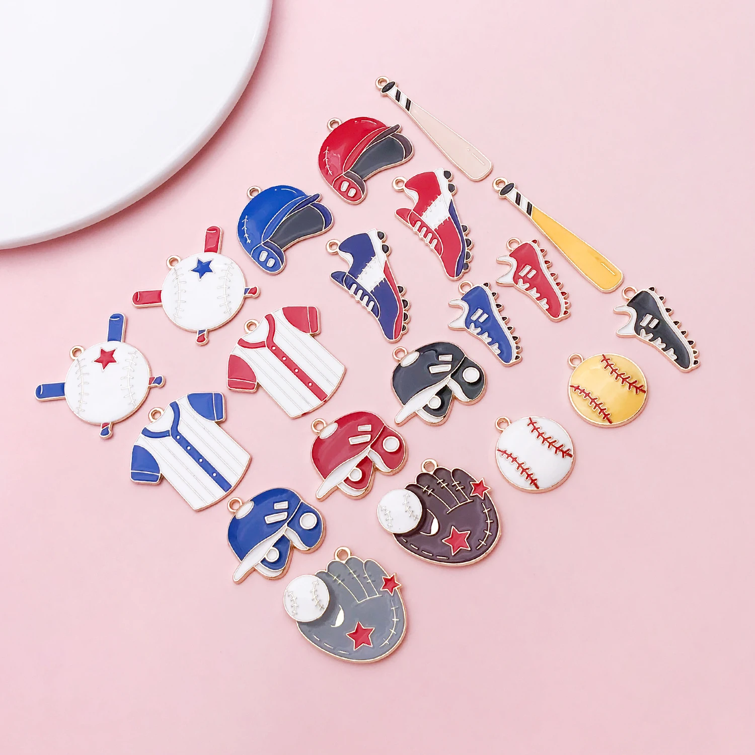 20pcs Alloy Enamel Sports Series Baseball Pendant Jewelry Making DIY Earrings Charms for Jewelry Bracelets Necklace