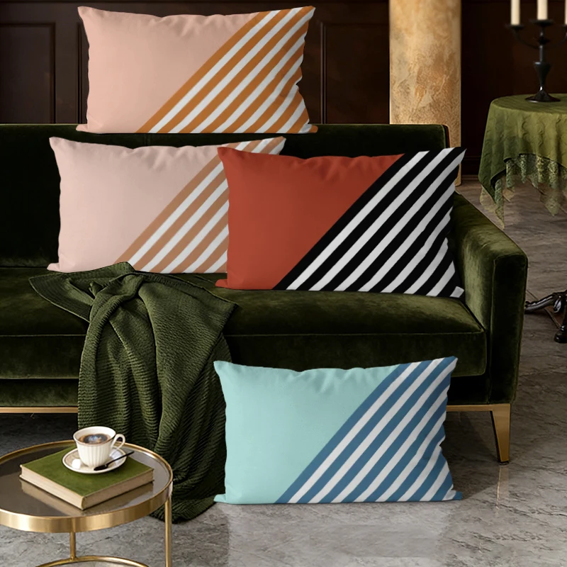 Geometrische Streifen-Patchwork-Lendenkissenbezüge, geeignet für Sofa, Schlafzimmer, Auto, Kissenbezug, rechteckiges Rückenkissen