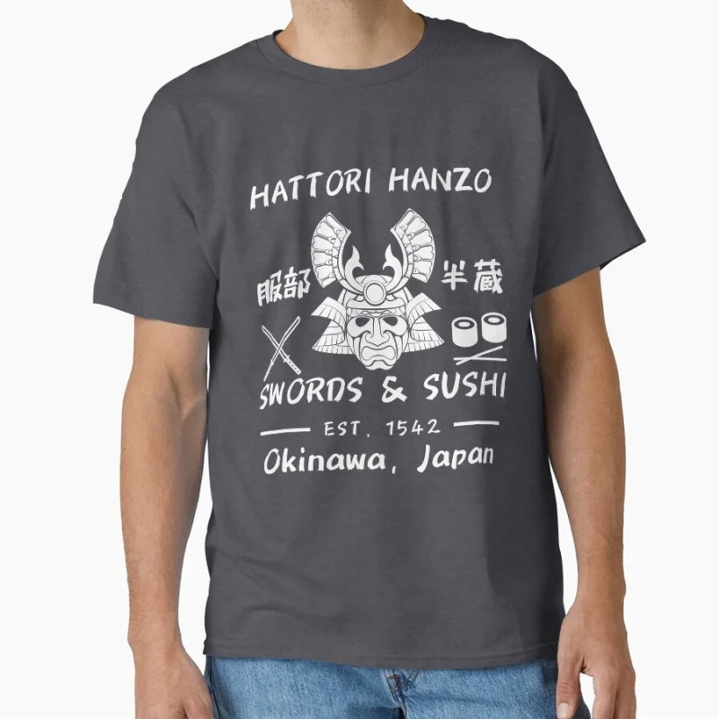 

Hattori Hanzo Swords & Sushi Est. 1542 Okinawa Graphic Tee Vintage Japan Samurai Sword Kill Bill Movie Gift T Shirt Large size T